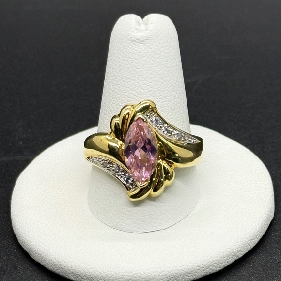Seta Pink Marquise CZ Ring with Clear Accent Stones on a Bypass Style Band - Picture 1 of 12